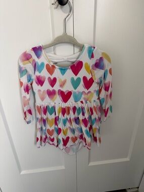 Little Sleepies Watercolor Love Bow Back Skater Dress with Bodysuit 6-12 months